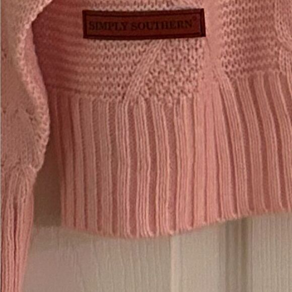 Simply Southern Womens Medium Fringe Sleeve Pullover Sweater Pink Cable Knit - Picture 8 of 9